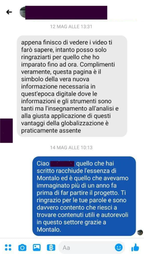 Messaggio di un membro della community Montalo, numero 3