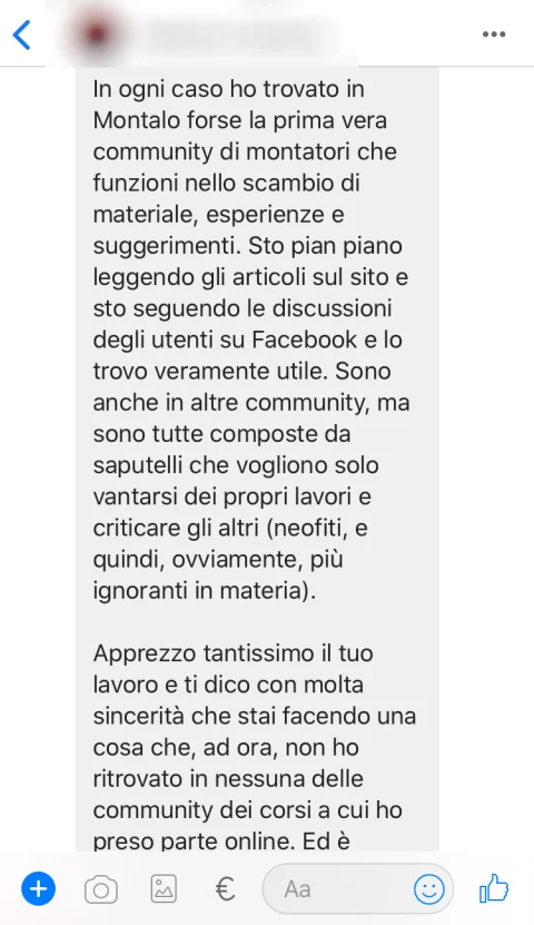 Messaggio di un membro della community Montalo, numero 6